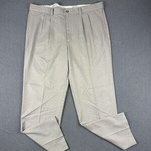Oak Hill Pants Mens 44x32 British‎ Khaki Microfiber Pleated Wrinkle Resistant